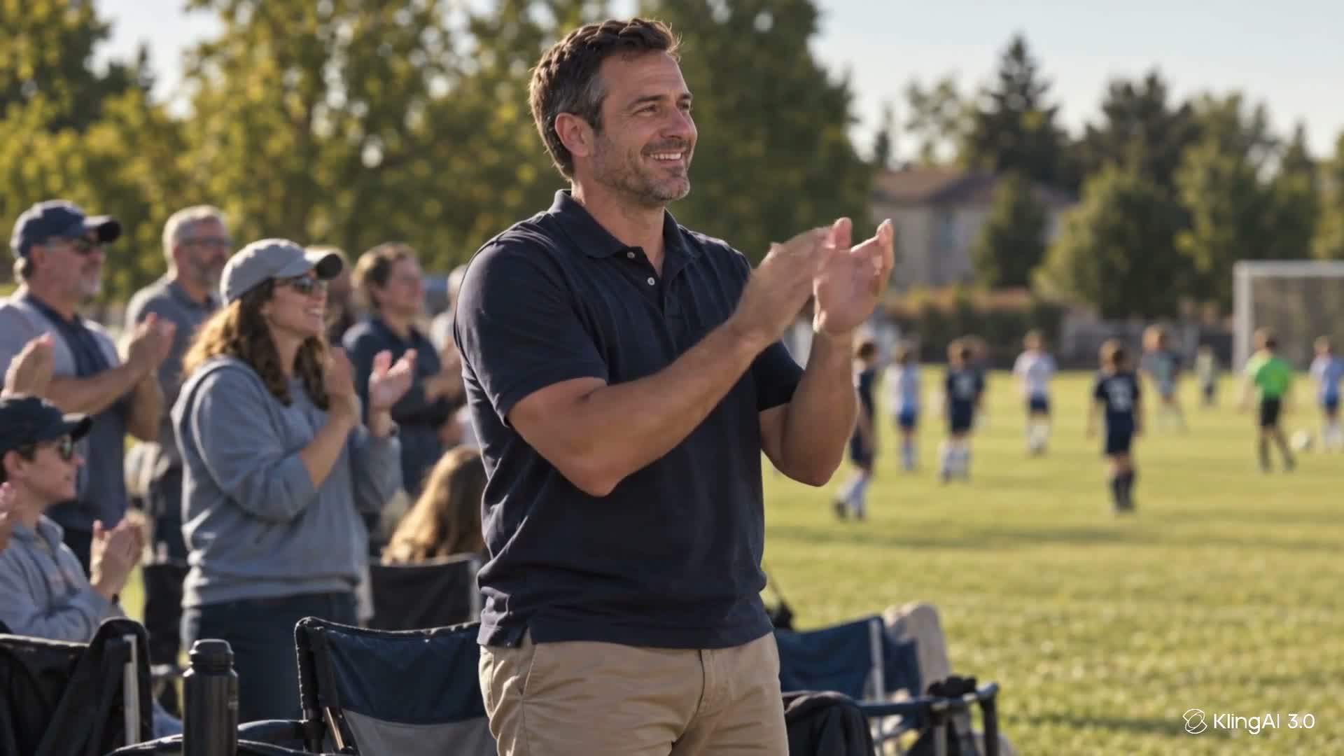 A mover smiles on the sidelines of his kid's soccer game